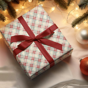 Festive Plaid Red Cream And Green Christmas Wrapping Paper Sheet