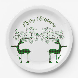 Festive Plaid Reindeer Paper Plate