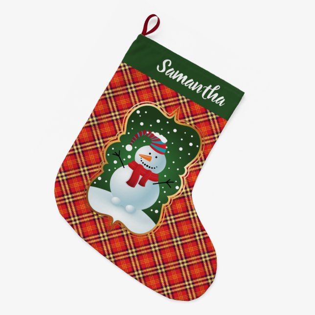 Festive Plaid  Snowman Stocking (Front (Hanging))