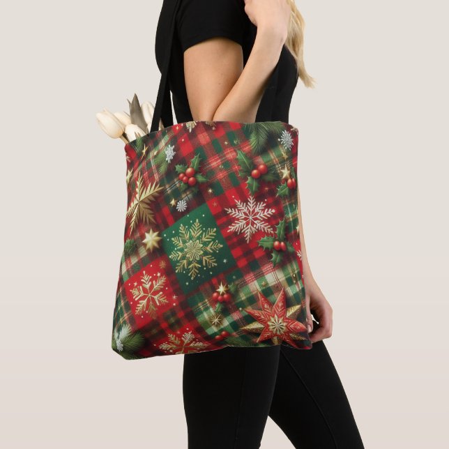 Festive Plaid  Tote Bag (Close Up)