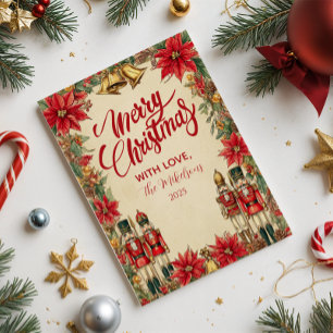 Festive Poinsettia Bells Holiday Card