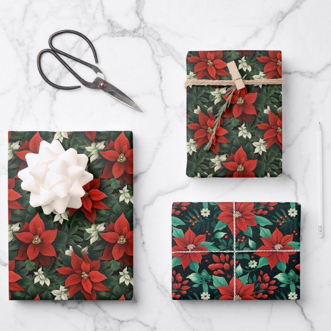 Festive Poinsettia Bliss : Conception de papier de (Recto)