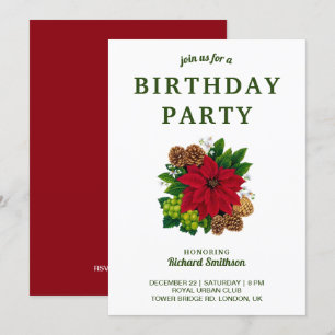 Festive Poinsettia Christmas Birthday Party Invitation