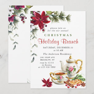Festive Poinsettia Christmas Holiday Branch Invitation