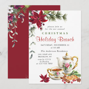 Festive Poinsettia Christmas Holiday Branch Invitation