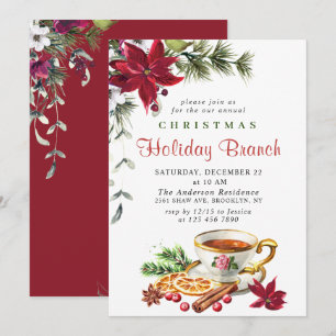 Festive Poinsettia Christmas Holiday Branch Invitation