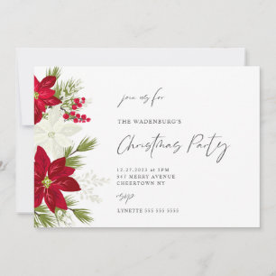 Festive Poinsettia Christmas Party Invitation