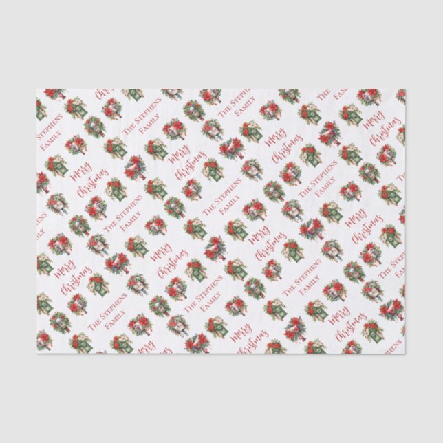 Festive Poinsettia Watercolor Christmas Holiday  Tissue Paper (Front)