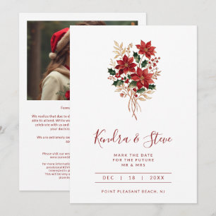 Festive Poinsettia Wedding Photo Christmas TLW26 Save The Date