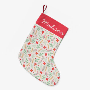 Festive Poinsettias and Foliage Pattern Small Christmas Stocking