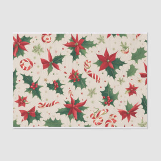 Festive Poinsettias & Candy Cane Christmas Tissue Tissue Paper