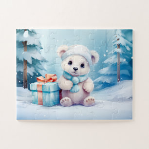 Festive Polar Bear Christmas Kids Jigsaw Puzzle