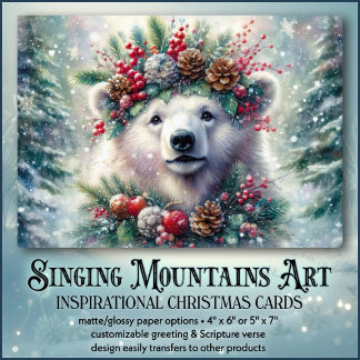 Festive Polar Bear Holly Crown Christian Christmas Holiday Card