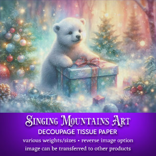Festive Polar Bear with Giant Gift Decoupage Tissue Paper