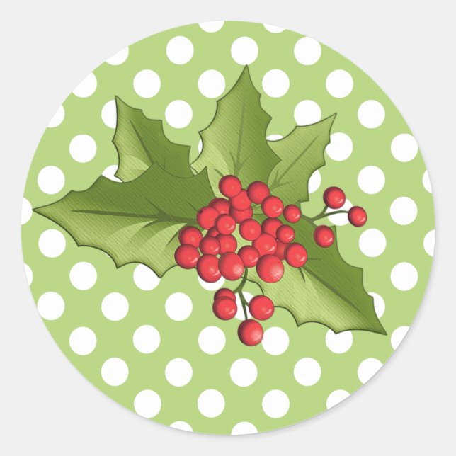Festive Polka Dots and Holly Christmas Stickers (Front)