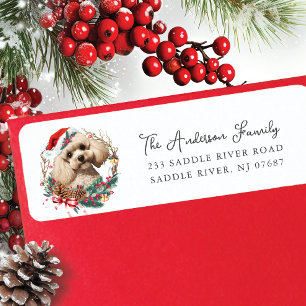 Festive Poodle Dog in Santa Hat Return Address