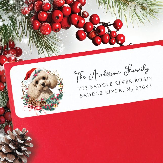 Festive Poodle Dog in Santa Hat  Return Address (Creator Uploaded)