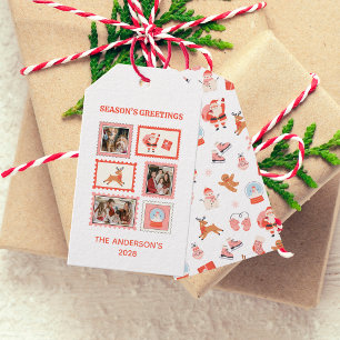 Festive Postage Stamp 3 Photo Collage Christmas Gift Tags
