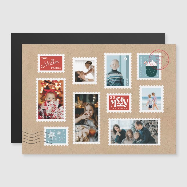 Festive Postage Stamp Photo Christmas Card (Front/Back)