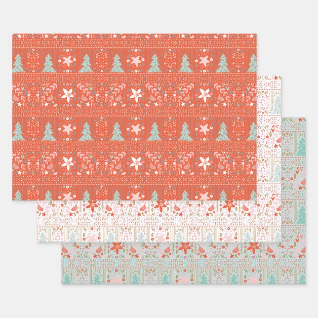 Festive Pretty Christmas Wrapping Paper Sheet (Set)