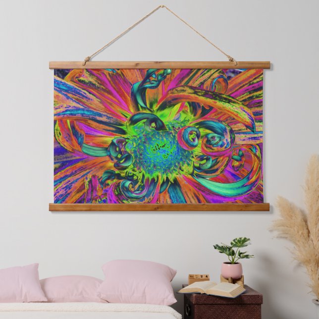 Festive Psychedelic Colourful Dahlia Flower Petals Hanging Tapestry (Bedroom)