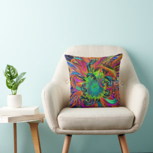 Festive Psychedelic Colourful Dahlia Flower Petals Throw Pillow