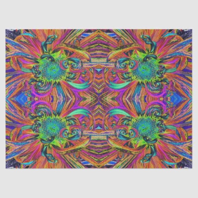 Festive Psychedelic Colourful Dahlia Flower Petals Tissue Paper (Front)