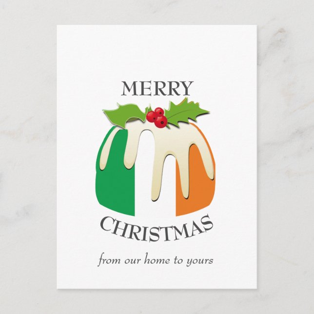 Festive Pudding IRISH FLAG Christmas Postcard (Front)