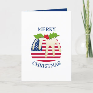 Festive Pudding with   AMERICAN FLAG   Christmas Holiday Card