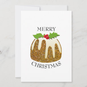 Festive Pudding with   GLITTER SPARKLE   Christmas Holiday Card