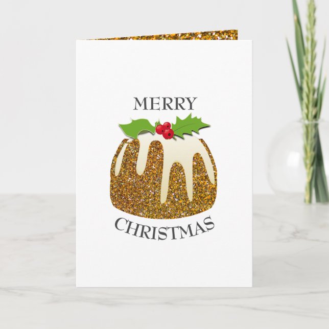 Festive Pudding with | GLITTER SPARKLE | Christmas Holiday Card (Front)