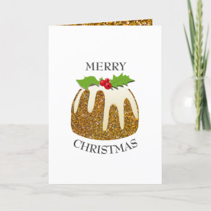 Festive Pudding with GLITTER SPARKLE Christmas Holiday Card