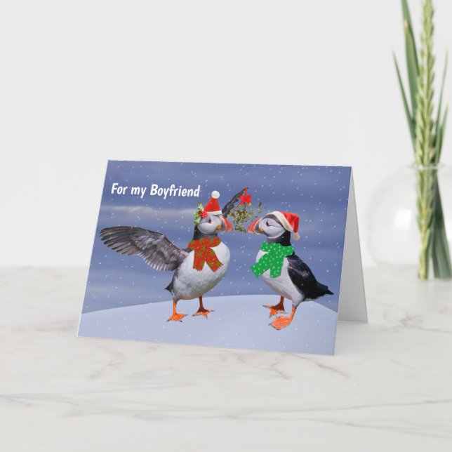 Festive Puffins Card BOYFRIEND (Front)
