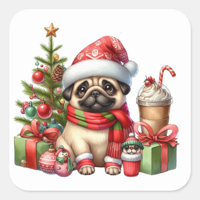 Festive Pug Stickers (Front)