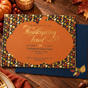 Festive Pumpkin and Leaf Pattern Thanksgiving Gold