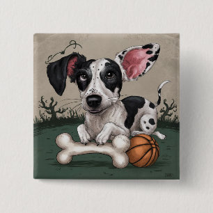 Festive Pup for Halloween: Spotted Dog Enjoying 2 Inch Square Button