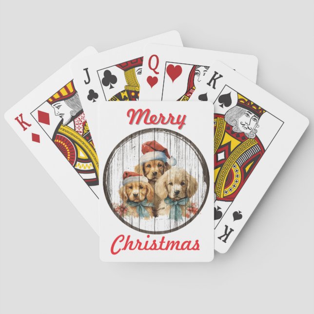 Festive Puppy Christmas Playing Cards (Back)