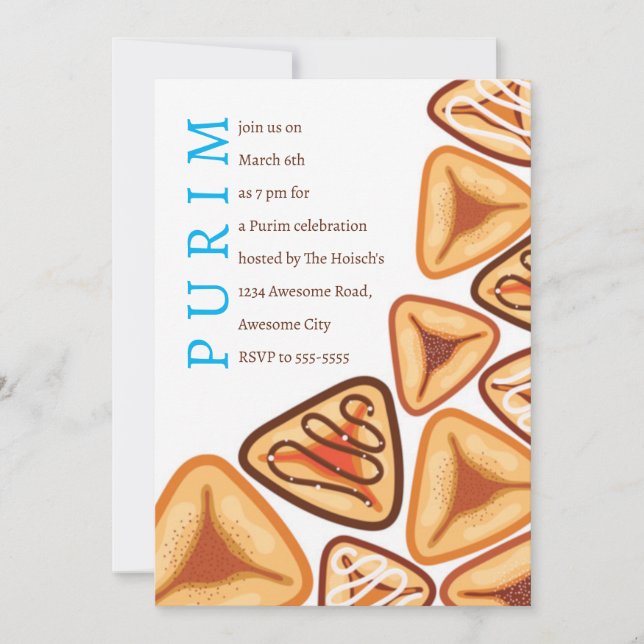 Festive Purim Hamentashen Invitation (Front)