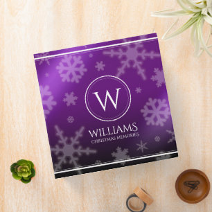 Festive Purple Foil Snowflakes Monogram Name Binder