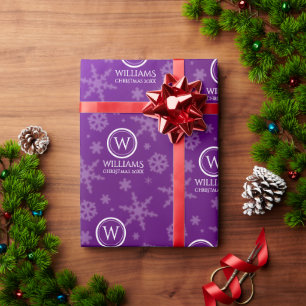 Festive Purple Foil Snowflakes Monogram Name Wrapping Paper