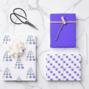 Festive Purple Snowflake Christmas Tree Wrapping Paper Sheet
