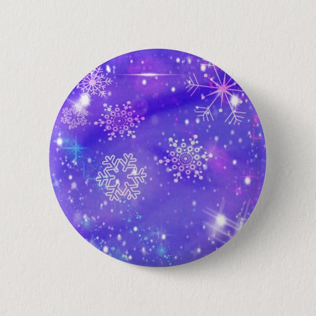 Festive Purple Snowflake Stars Christmas Party 2 Inch Round Button (Front)