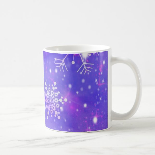 Festive Purple Snowflake Stars Christmas Party Coffee Mug (Right)