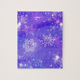 Festive Purple Snowflake Stars Christmas Party Jigsaw Puzzle