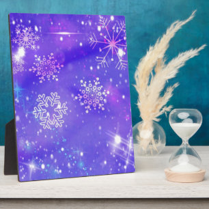 Festive Purple Snowflake Stars Christmas Party Plaque