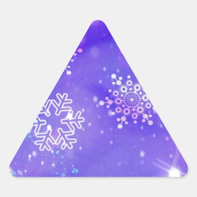 Festive Purple Snowflake Stars Christmas Party Triangle Sticker (Front)