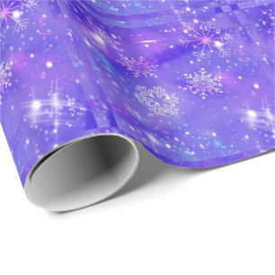 Festive Purple Snowflake Stars Christmas Party Wrapping Paper