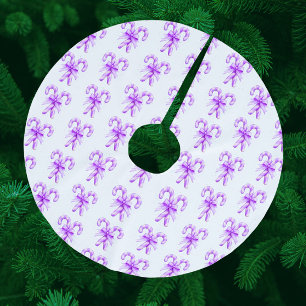 Festive Purple White Candy Cane Christmas Brushed Polyester Tree Skirt
