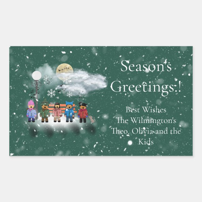 Festive Quintet Christmas Rectangular Gift Label (Front)