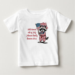 Festive Raccoon 4th of July Family Reunion Baby T-Shirt